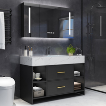 Light luxury bathroom cabinet combination Floor-to-ceiling rock board Face wash hand wash wash basin Bathroom Marble intelligent mirror cabinet