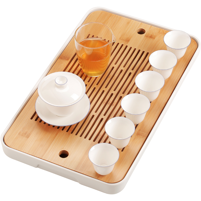 Su ceramic water type bamboo household sea kung fu tea tray tea tea set simple rectangular tray package