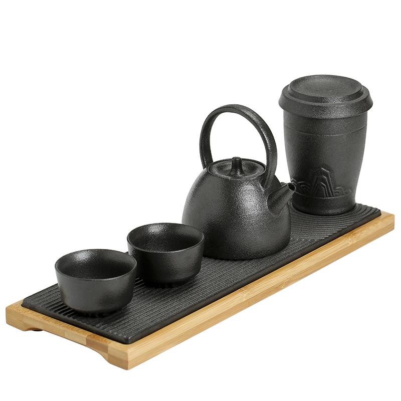 His black pottery ceramic Japanese zen tea set a pot of two cups of household gifts portable travel tea set gift box