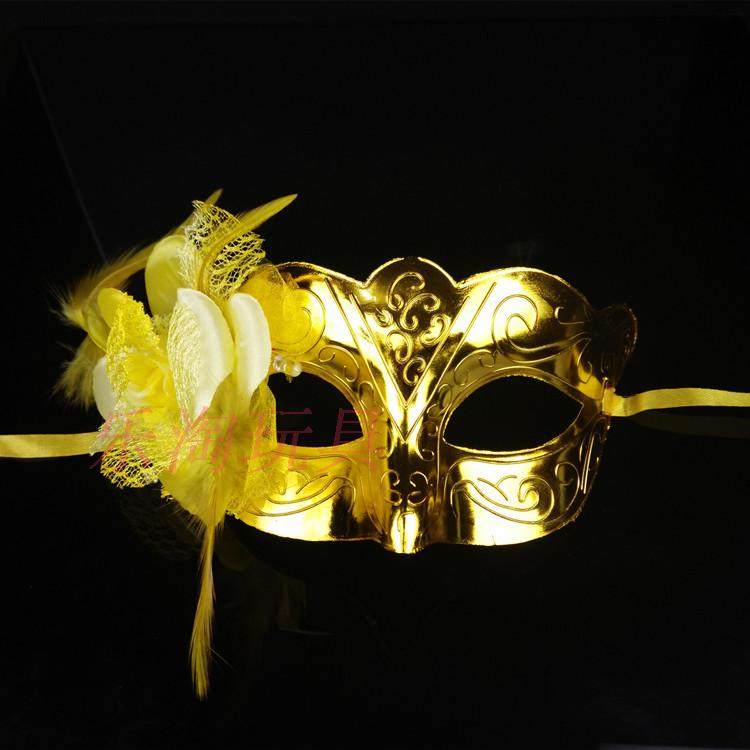 闪光侧边带玫瑰花面具圣诞节cos化妆舞会表演派对女公主发光面具