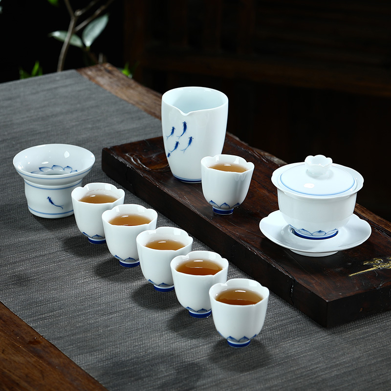 Hand - made kung fu tea set suit household gifts contracted teapot teacup tureen sample tea cup of a complete set of ceramic tea set