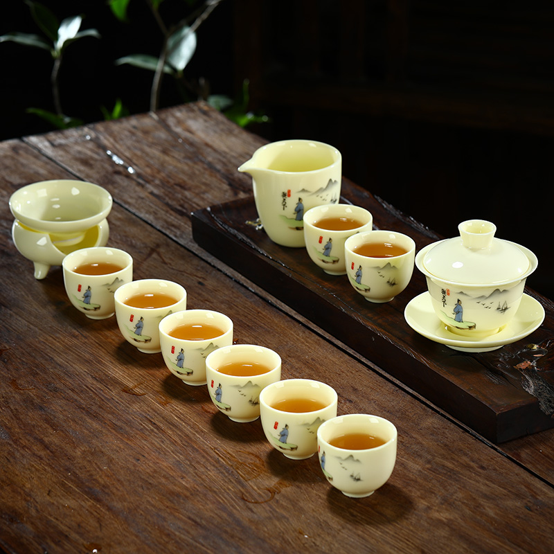 Gem yellow ceramic kung fu tea set home tea is a complete set of contracted small tureen gift set time tea cup