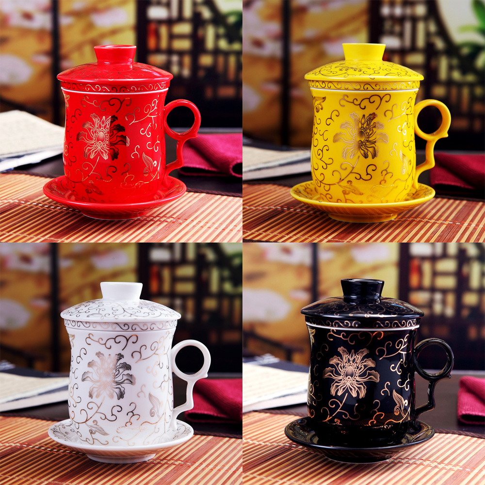 The Fill the jingdezhen ceramic office cup golden flower tea cups ceramic cup with cover glass filter ceramic cups