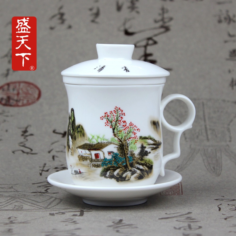 The Fill the jingdezhen ceramic cup four cups with cover filter ceramic cups sample tea cup China cups