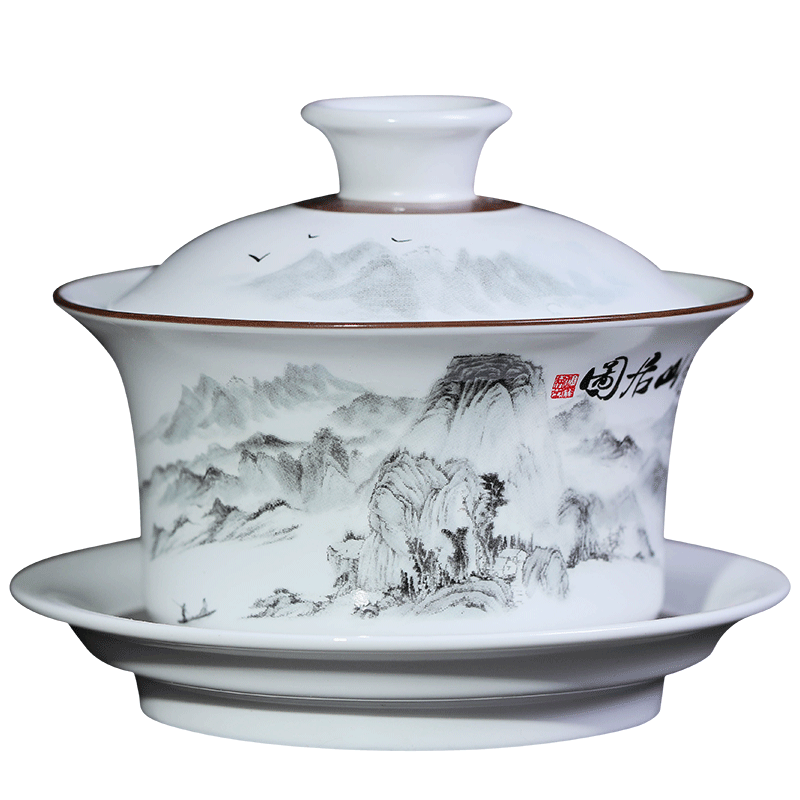 Jingdezhen ceramic large tureen three cups to make tea bowl bowl matte enrolled tureen bowl tea tea spare parts