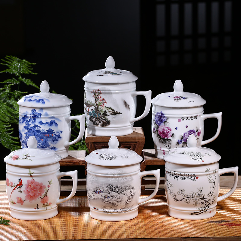 Jingdezhen ceramic cups with cover large ceramic cup office meeting boss make tea cup of individual large cups