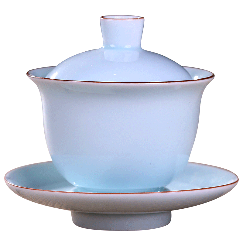 Shadow only three bowl of celadon green tureen jingdezhen ceramics cover cup kung fu tea tea cups, tea prepared handless small