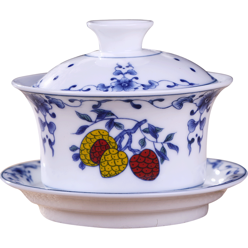 Jingdezhen blue and white tureen lid cup three cups to ceramic bowl of kung fu tea tea home three fort tea ready
