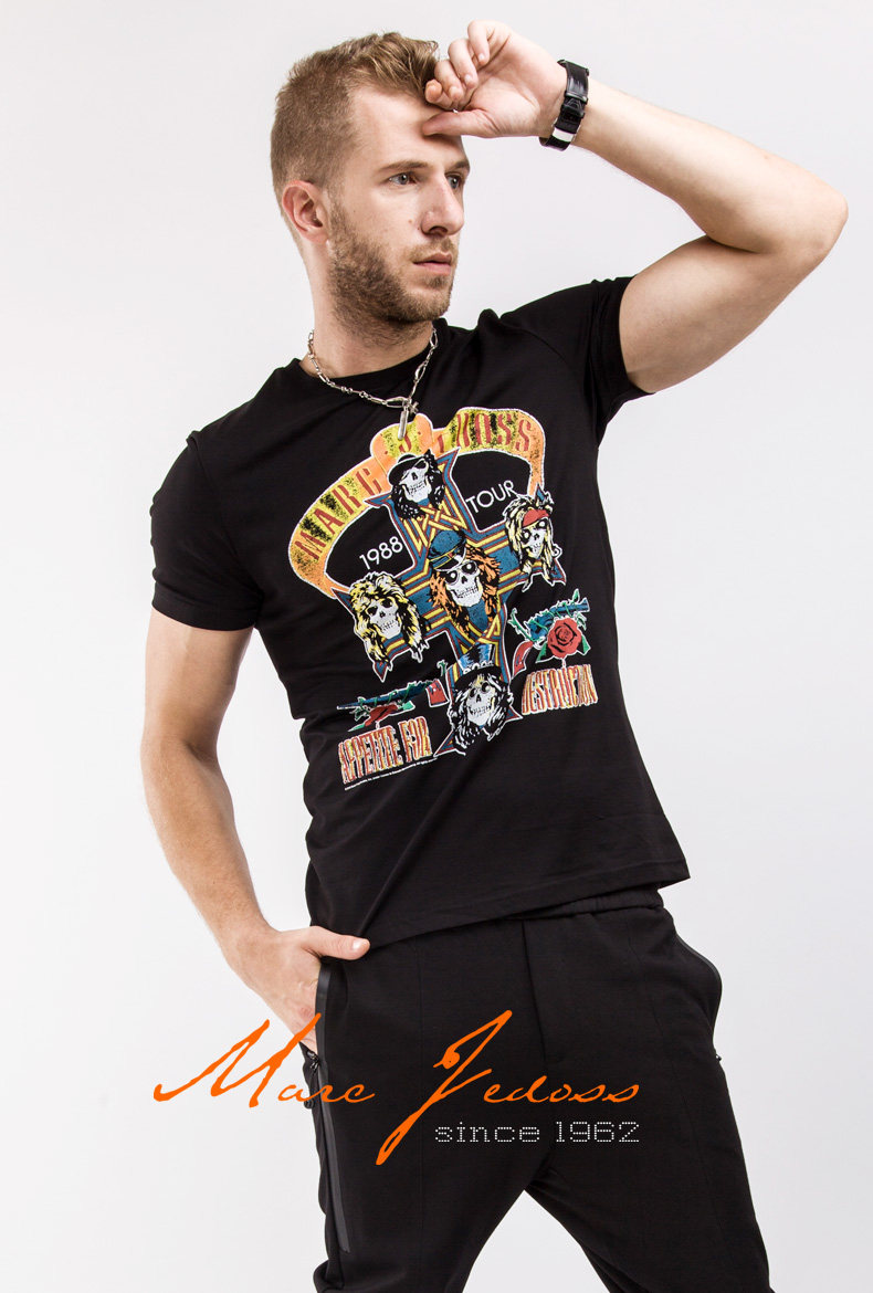 marc jedoss/马克爵迪斯2018夏新款圆领复古印花短袖t恤男女同款