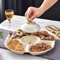 Modern creative European-style grid fruit plate Candy snack plate living room creative household ceramic dried fruit plate Light luxury style