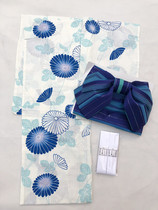 Women's cotton exported Japanese kimono bathrobe shallow blue chrysanthemum