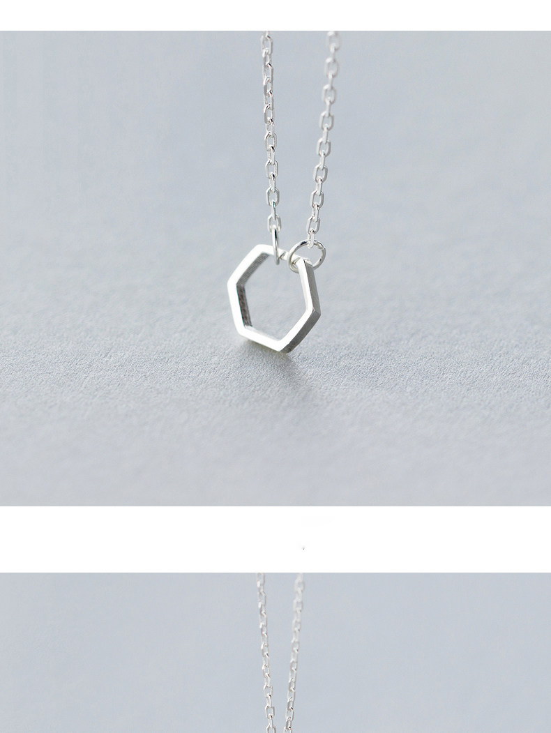 925银项链吊坠女日韩风简约六边形项链几何形短款锁骨链d1772