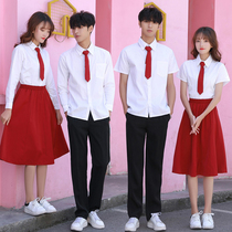 Summer class uniform Japanese and Korean student uniform British College style Middle and high school uniform male and female graduation red dress suit