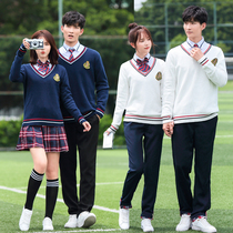 Middle and high school students school uniform set Cotton long-sleeved sweater class dress British college style Korean graduation dress Autumn and winter clothes