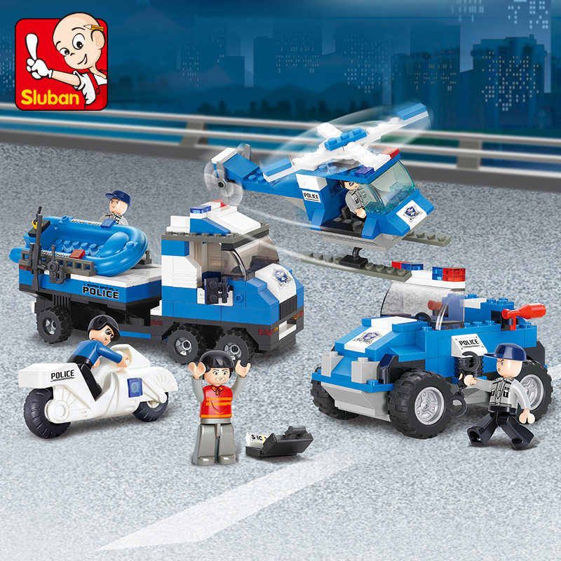 快乐小鲁班积木警察系列拼装特警飞机拼插警车男孩子玩具6814岁