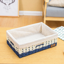 Desktop storage basket rattan storage box fabric snacks toy storage basket home bedroom utility box straw basket