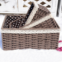 Storage basket rattan storage basket cosmetics snacks sundries storage box desktop debris key storage basket straw weaving