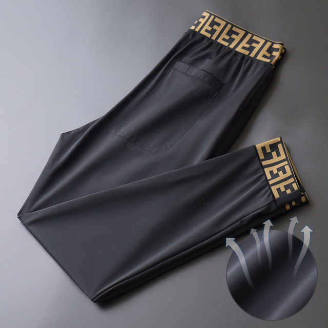 Sports pants men's casual pants summer thin section cropped feet cropped pants slim feet ice silk pants male Korean version of the trend Sports pants men's casual pants summer thin section cropped feet cropped pants slim feet ice silk pants male Korean version of the trend