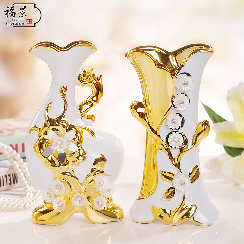 The scene of jingdezhen ceramic European - style gold - plated household I sitting room adornment flower vase furnishing articles of handicraft