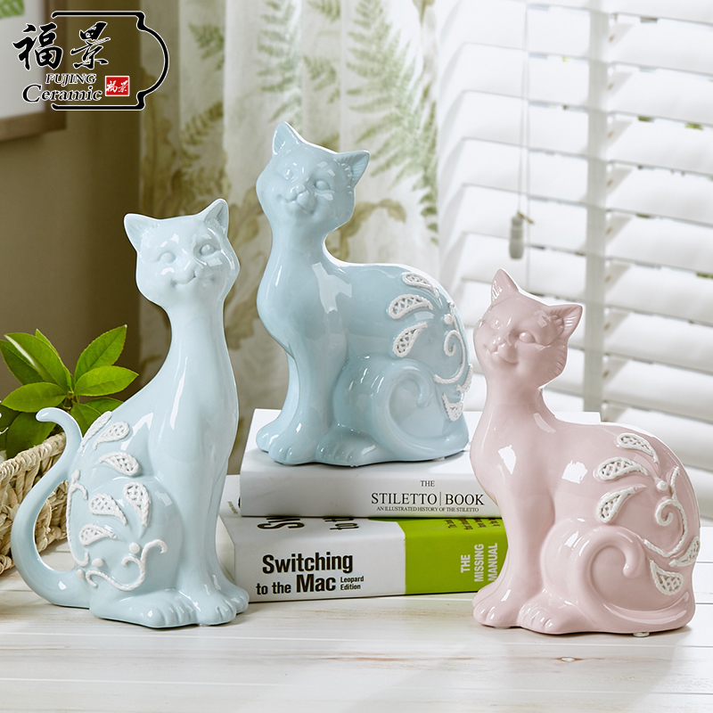 The scene creative modern Jane European pottery handicraft furnishing articles sitting room adornment ornament of cat lovers wedding gift