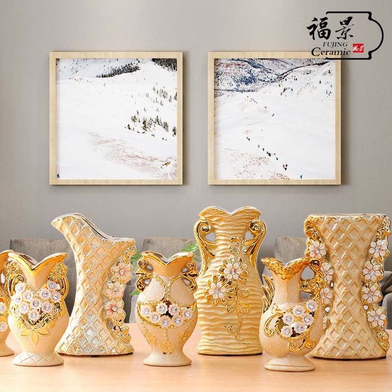 The scene of jingdezhen ceramic European - style floret bottle gold - plated household I sitting room adornment flowers inserted furnishing articles of handicraft