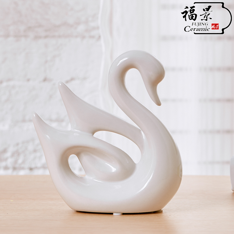 Home Home decoration wedding gift ceramics creative living room TV ark, place a modern white swan