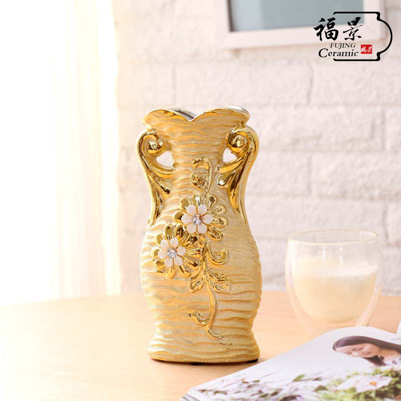 The scene of jingdezhen ceramic European - style floret bottle gold - plated household I sitting room adornment flowers inserted furnishing articles of handicraft