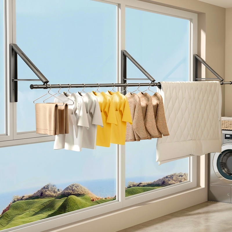 Balcony clotheshorse Invisible Folding Clotheshorse Wall-mounted Indoor Toilet Window Telescopic Balcony Clotheshorse-Taobao