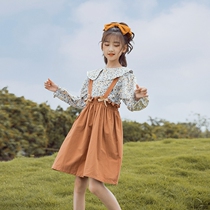 Girls autumn clothes 2021 new foreign fashion children Net red set big children autumn long sleeve strap skirt two-piece set