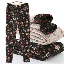 Womens winter camel wool cotton pants middle-aged and elderly three layers plus velvet thickened loose warm pants high waist size mother flower cotton pants