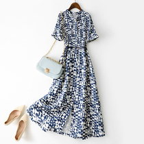Japanese light luxury womens high-end temperament dress 2024 new womens waist slimming geometric print long skirt