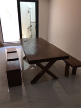 Solid wood dining table and chair combination American simple log dining table rectangular negotiation long table Nordic retro coffee table