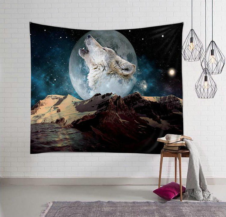 北欧ins日式浮世绘月球月亮挂布装饰挂毯墙布画布拍照