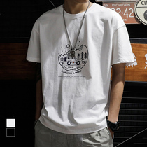 Hong Kong Tide Brand Summer Thin Cotton Short Sleeve T-shirt Mens ins Trend Joker Loose Large Size Fat Print Dress