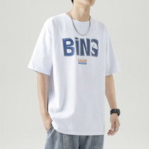 Hong Kong Tide Brand 2021 Summer Short Sleeve T-shirt Mens Trend Loose Printed Cotton Sweets Couple base shirt Half Sleeve