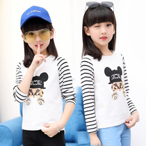 Childrens clothing girls  long-sleeved T-shirt 2021 spring new childrens plus velvet bottoming shirt medium and large virgin girl top spring and autumn