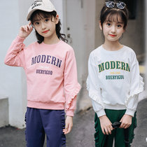 Girls spring clothing Korean version of round neckline sweatshirt 2022 new spring childrens undershirt long sleeve tT-shirt CUHK Tong blouses