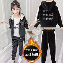 Girl Spring Winter Clothing Suit 2022 New Spring Autumn Net Red Child Gold Velvet Sportswear two sets of ocean air tide