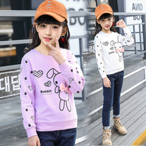 Childrens clothing girls 2021 new spring and autumn long-sleeved T-shirt childrens Western style sweater top large plus velvet bottoming shirt