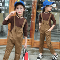 2021 New Tong Tong girls autumn clothes T-shirt pants two-piece set Korean fashion girl backpack suit