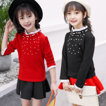 Childrens clothing girls plus velvet lace base shirt female children with thick warm coat childrens casual long sleeve top