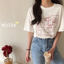 White short sleeve t-shirt female summer 2021 new South Korean minimalist cartoon print 100 hitch to hit undershirt blouse