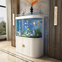 Light luxury curved fish tank living room household floor-free water bottom filter against the wall double arc household glass fish tank aquarium