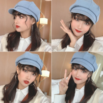 Octagonal hat female summer sunscreen thin blue hat British retro hat Korean version of the trendy cotton beret painter hat