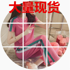 时尚运动套装女2018新款夏季韩版短袖T恤女休闲阔腿长裤两件套潮