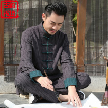 Chinese style Tang suit Mens linen jacket Middle-aged Chinese Han suit suit for the elderly Lay clothes Spring and autumn dad suit