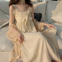 Maternity dress summer dress fairy tide 2020 medium long suntan dress bow sling set summer skirt