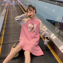 Pregnant womens autumn dress 2019 New loose sweater long coat fashion skirt pregnant mother tide dress