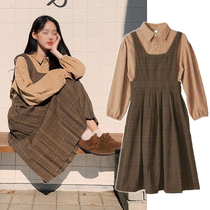 Pregnant womens autumn dress jumpsuit skirt 2020 size top womens strap two-piece set early autumn winter fashion spring and autumn