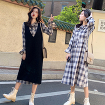 Pregnant women autumn suit fashion 2020 women early autumn winter Net red strap skirt two-piece spring and autumn dress